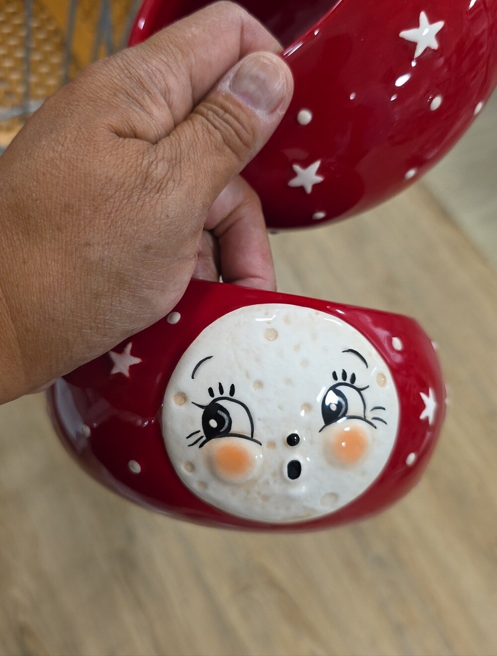 Red Ceramic Moon Face Holiday- Decorative Bowl